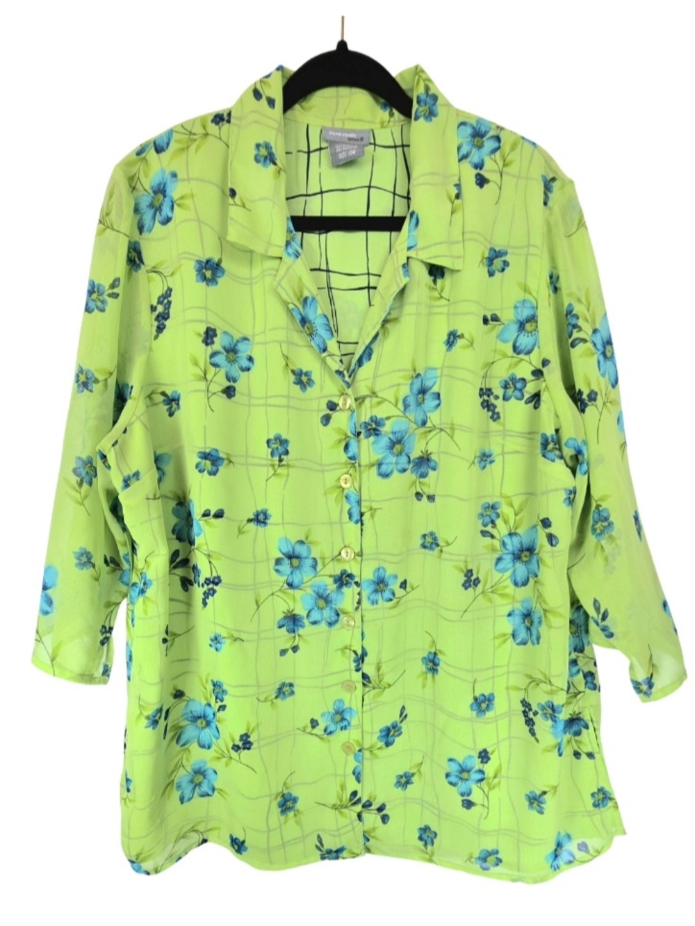 Pierre Cardin Botanical Flowy Spring Button-Front Collared 3/4 Sleeve Blouse 18W